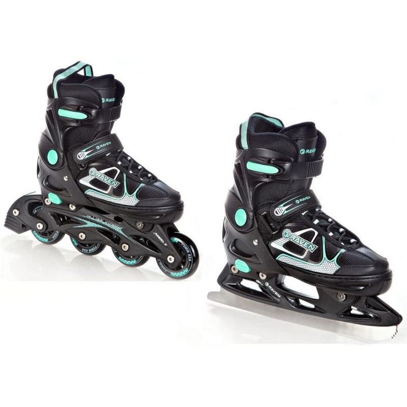 Roller en ligne patin a glace 2en1 Spirit taille ajustable et modulable noir menthe RAVEN
